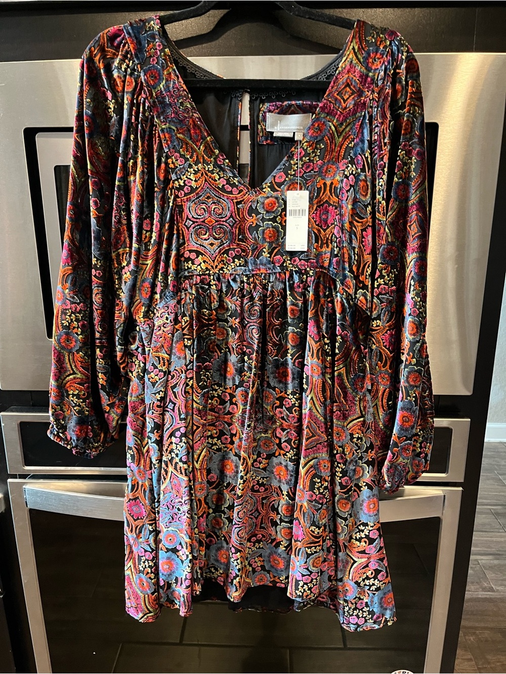 Anthropologie Multicolor Velvet Paisley V-Neck Women’s Dress